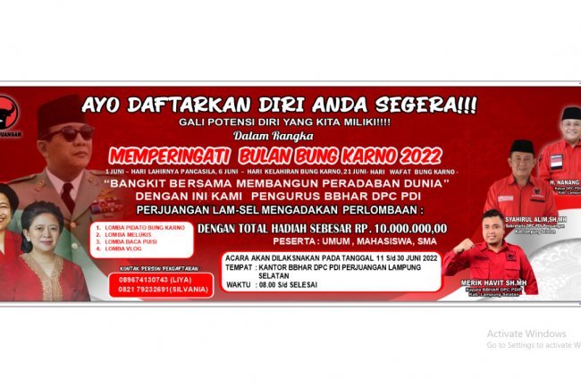 Peringatan Bulan Bung Karno, BBHAR DPC PDI Perjuanagan Lampung Selatan Bakal Gelar Lomba Kreatif