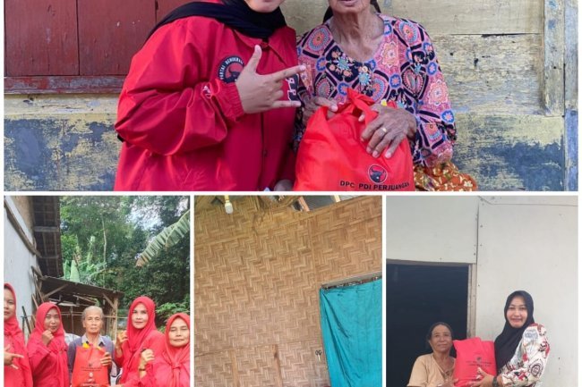 PDI Perjuangan Lampung Selatan Bagikan Ratusan Paket Sembako Kepada warga